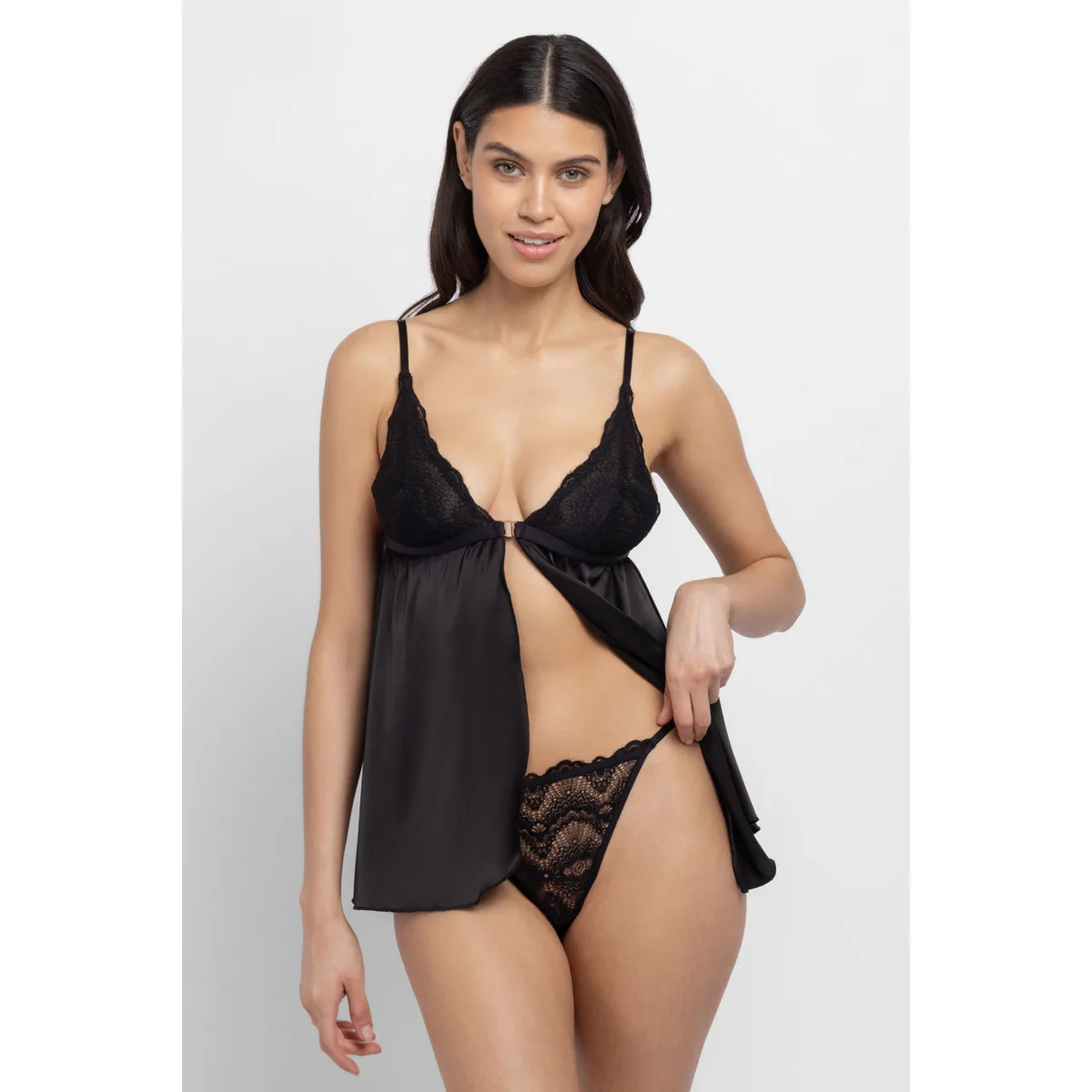 Dorina babydoll set - košilka a tanga černé - černá barva Černá velikost XL